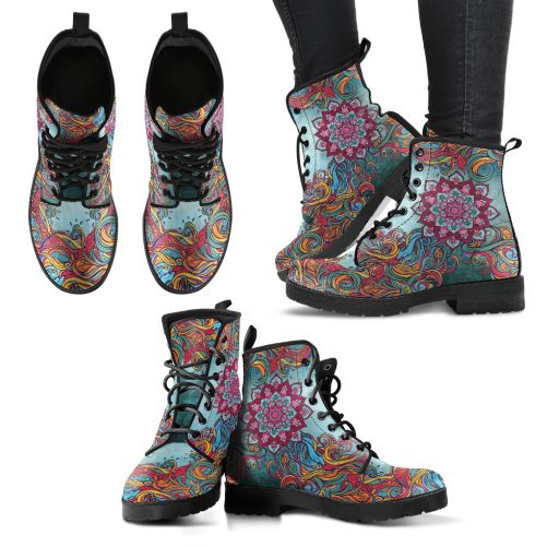 Mandala Handcrafted Women's Vegan Leather Combat Boots 1