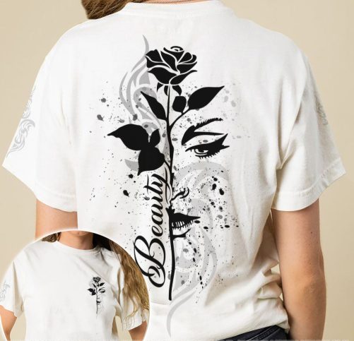 Matching Couple All Over T Shirts Beast Beauty Skull 1