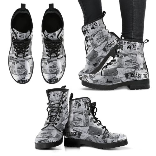 Newspaper Headlines Women's Vegan Leather Combat Boots 1