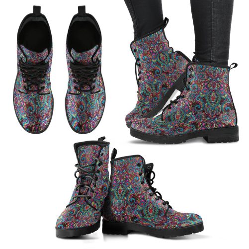 Paisley Pattern Vegan's Leather Combat Boots 1