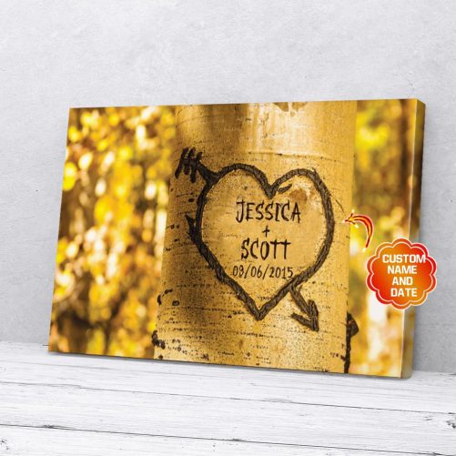 Personalized Anniversary Couple Canvas Carve Couple Name On The Tree