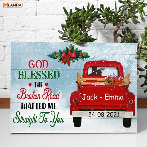 Personalized Couple Canvas For Christmas God Blessed The Broken Road 1