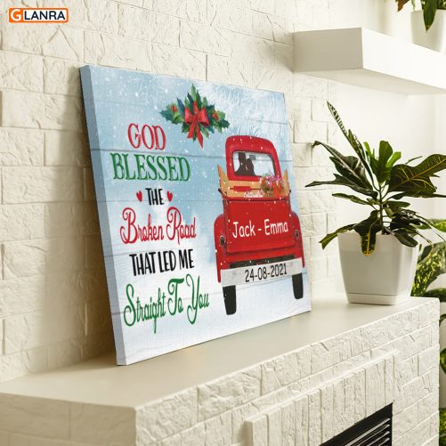 Personalized Couple Canvas For Christmas God Blessed The Broken Road 2