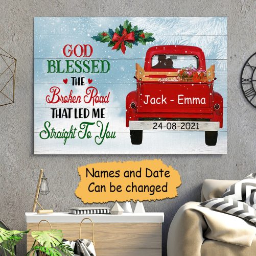 Personalized Couple Canvas For Christmas God Blessed The Broken Road 4
