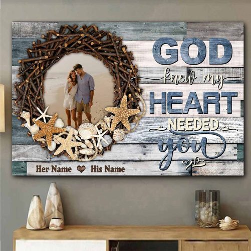 Personalized Couple Canvas God Knew My Heart Needed You Sea Style (2)