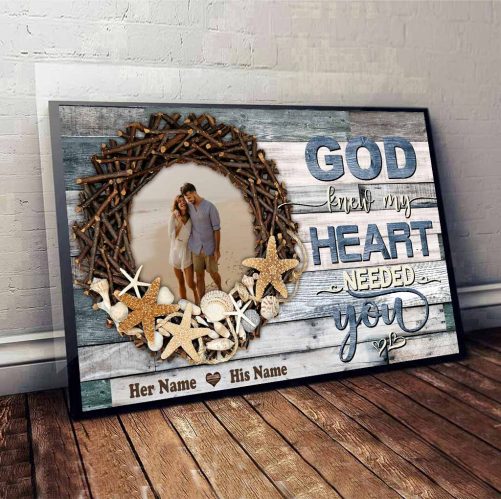 Personalized Couple Canvas God Knew My Heart Needed You Sea Style (3)