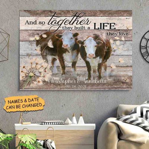 Personalized Cow Couple Canvas And So Together They Built A Life They Love (2)