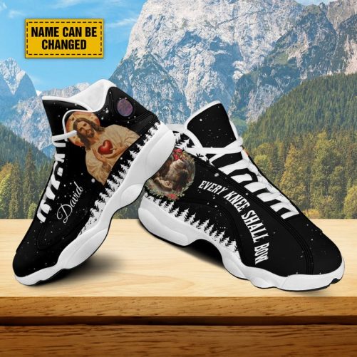 Personalized Every Knee Shall Bow Basketball Shoes, Santa Claus Baby Jesus Running Shoes, Christmas Jesus Christ Shoes