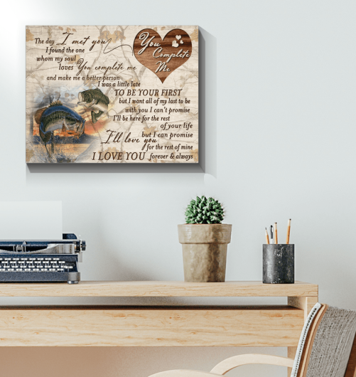 Personalized Fishing Couple Canvas The Day I Met You You Complete Me 2