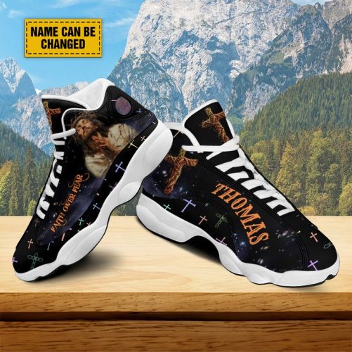 Personalized Jesus Christian Basketball Shoes, Faith Over Fear Sport Shoes, Jesus Cross Running Shoes Christmas Gift 1