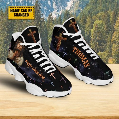 Personalized Jesus Christian Basketball Shoes, Faith Over Fear Sport Shoes, Jesus Cross Running Shoes Christmas Gift 2