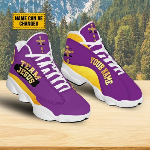 Personalized Purple Jesus Basketball Shoes, Team Jesus Running Shoes, Christian Religious Gift, Unisex Basketball Shoes With Thick Soles 1