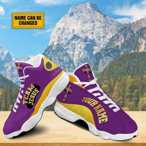Personalized Purple Jesus Basketball Shoes, Team Jesus Running Shoes, Christian Religious Gift, Unisex Basketball Shoes With Thick Soles