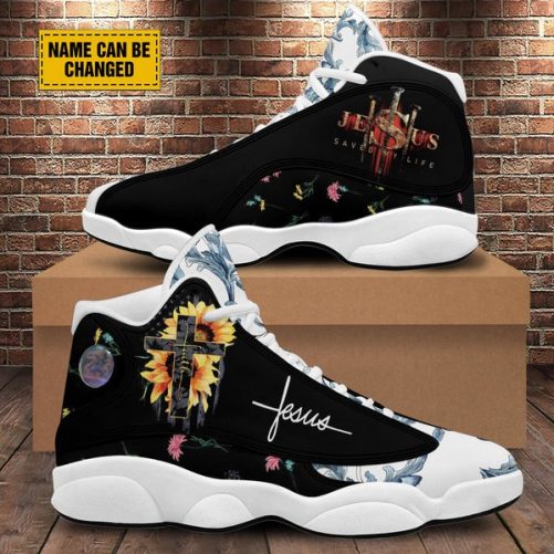 Personalized Sunflower Jesus Cross Basketball Shoes Jesus Saved My Life