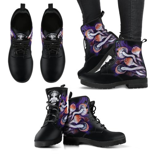 Purple Shrooms Women's Vegan Leather Combat Boots 1