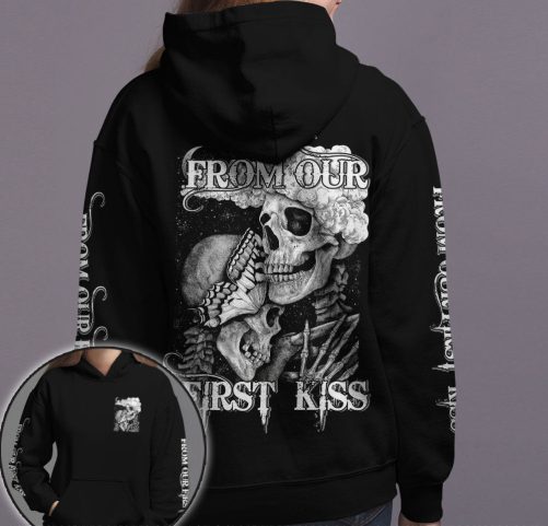 Skull Couple All Over Hoodie From Our First Kiss Till Our Last Breath Butterfly 2