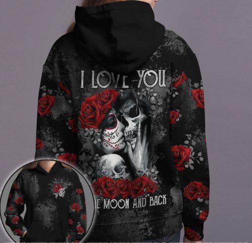 Skull Couple All Over Hoodie I Love You To The Moon And Back 2