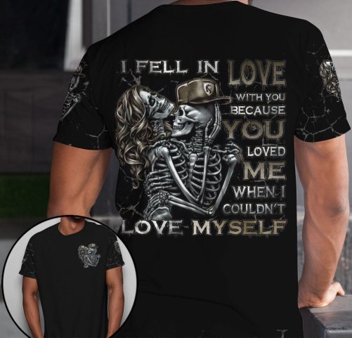 Skull Couple All Over T Shirts I Fell In Love With You 1