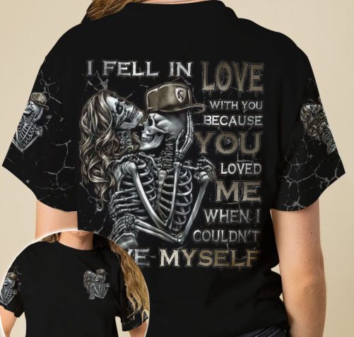 Skull Couple All Over T Shirts I Fell In Love With You 2