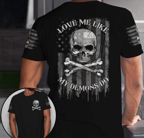 Skull Couple All Over T Shirts Love Me Like My Demons Do 1