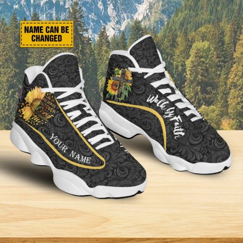 Sunflower Walk By Faith Personalized Basketball Shoes, I Can Do All Things Through Shoes With Thick Soles, Spiritual Gifts For Women 2