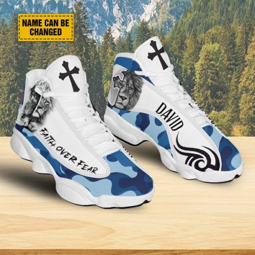 Teesdily Customized Jesus Lion Of Judah Basketball Shoes, Faith Over Fear Running Shoes, Christian Unisex Shoes With Thick Sole 1