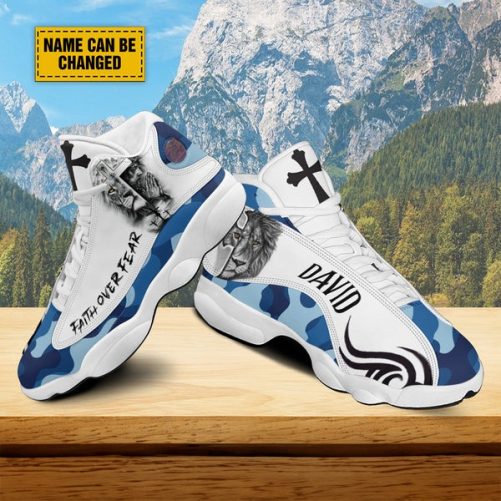 Teesdily Customized Jesus Lion Of Judah Basketball Shoes, Faith Over Fear Running Shoes, Christian Unisex Shoes With Thick Sole 2