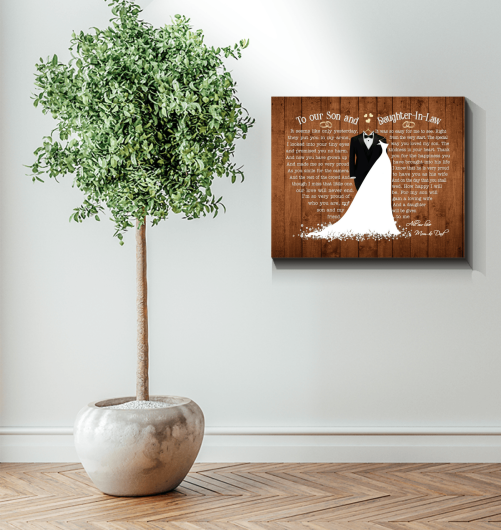 To Son And Daughter In Law Canvas From Dad Mom Wedding's Gift 1