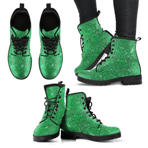 Twinkle Twinkle Little Green Stars Women's Vegan Leather Combat Boots 1