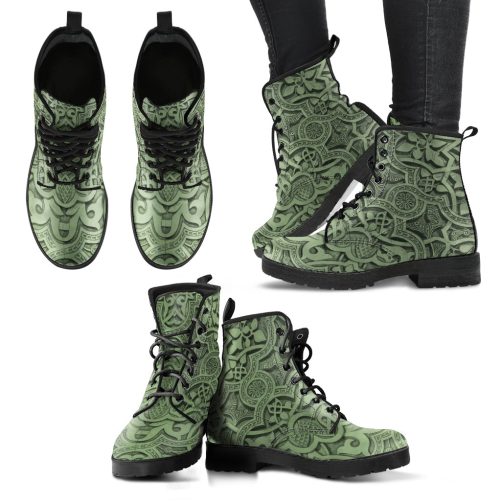 Vintage Mandala Ceilings in Sage   Women's Vegan Leather Combat Boots 1