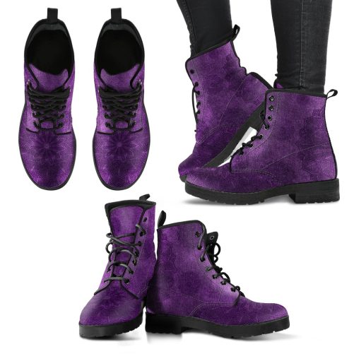 Vintage Purple Mandala Women's Vegan Leather Combat Boots 1
