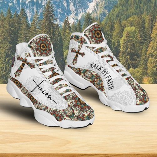 Walk By Faith Boho Design Flower Style Basketball Shoes, God Lover Religious Gifts Shoes With Thick Soles, Christmas Gift 2