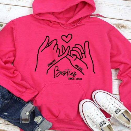 Matching Bestie Hoodie Bestie Hands Custom Name And Year Design   Gift For Bestie 1