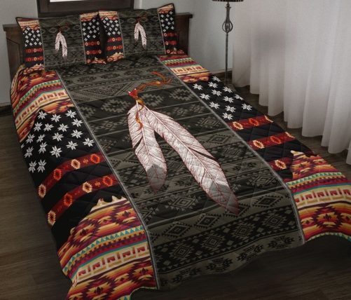 Native Pattern Feather 3 pc Quilt Bedding Set & Pillow Covers