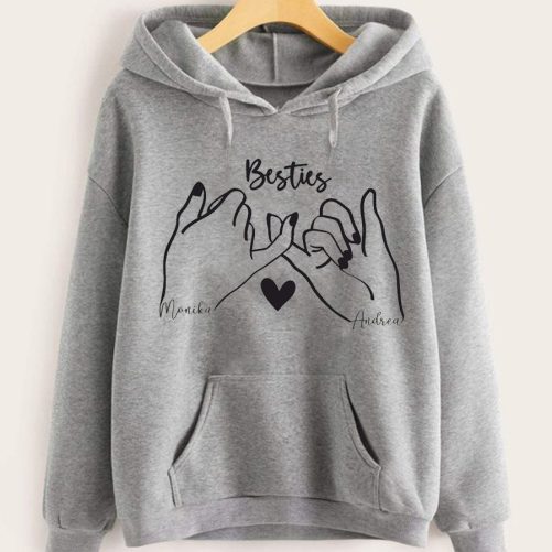 Personalized Best Friend Hoodie Bestie Hands Design   Gift For Best Friend