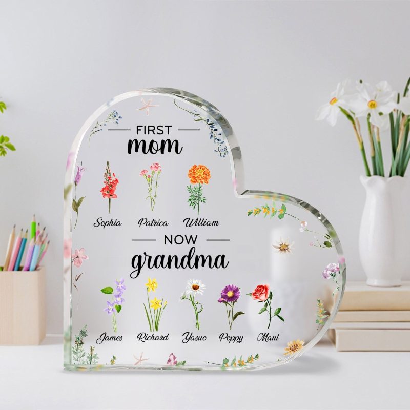 Personalized Grandma Heart Acrylic Plaque First Mom Now Grandma - LuvinGift