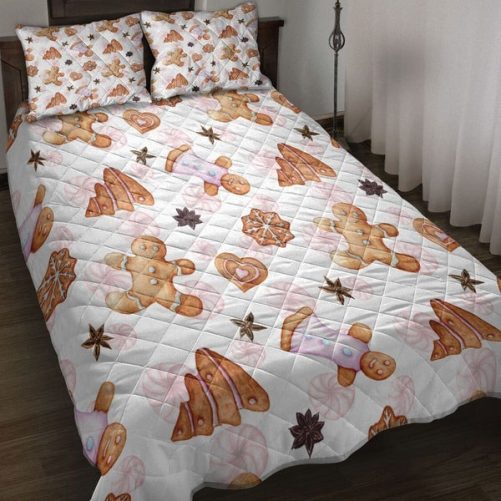Personalized Gingerbread Cinnamon Watercolormas Winter Holiday 3 Piece Quilt Bedding Set