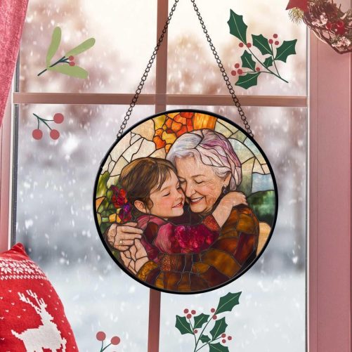 Personalized Grandma And Grandkids Portrait Faux Stained Glass