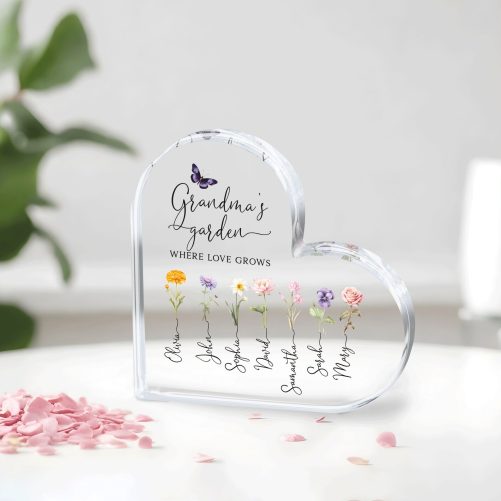 Personalized Grandma's Garden Gift For Grandma heart arcylic plaque