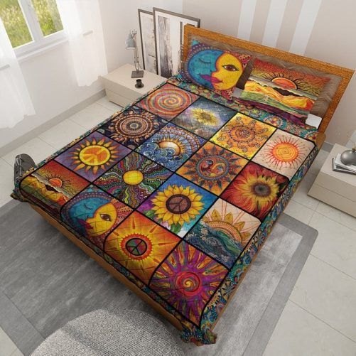 Personalized Vintage Sun Boho Style 3 Piece Quilt Bedding Set