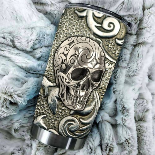 Beebuble Customize Name Metal Skull Stainless Steel Tumbler DA 1