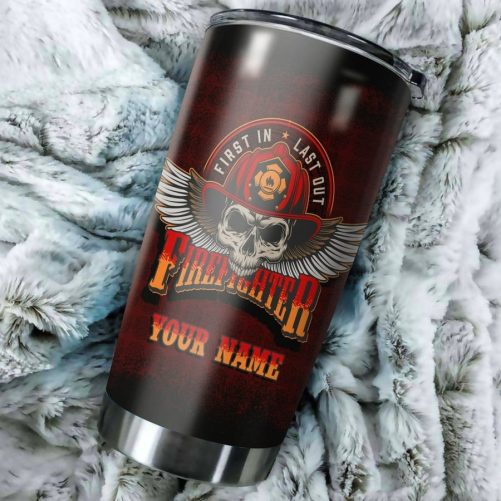 Beebuble Firefighter Cool Skull Customize Name Stainless Steel Tumbler MH 1