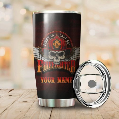 Beebuble Firefighter Cool Skull Customize Name Stainless Steel Tumbler MH 2