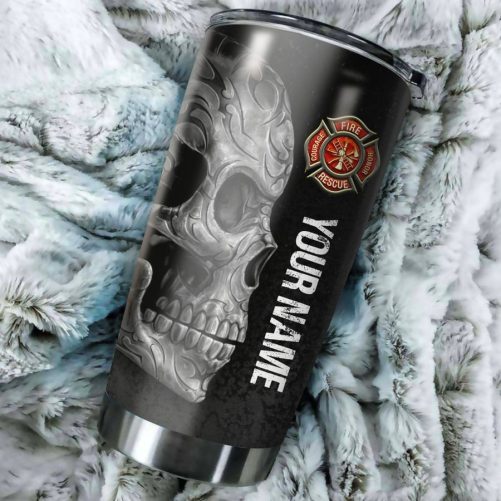 Beebuble Firefighter Skull Customize Name Stainless Steel Tumbler MH 1