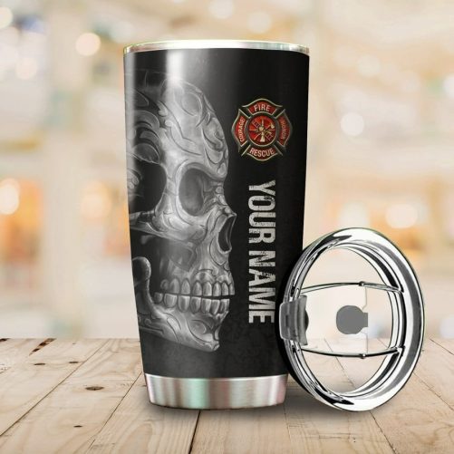 Beebuble Firefighter Skull Customize Name Stainless Steel Tumbler MH 2