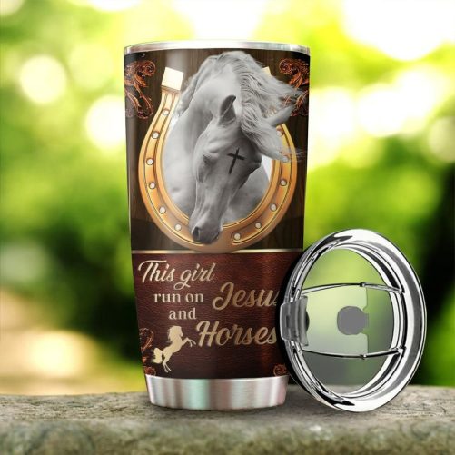 Beebuble This Girl Run On Jesus And Horses All Over Printed Steel Stainless Tumbler 1