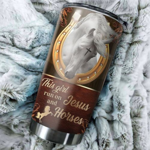 Beebuble This Girl Run On Jesus And Horses All Over Printed Steel Stainless Tumbler 2