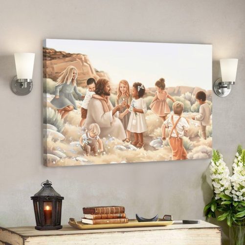 For Of Such Is The Kingdom of Heaven Canvas   Jesus And Children Canvas Wall Art   Gift For Christian