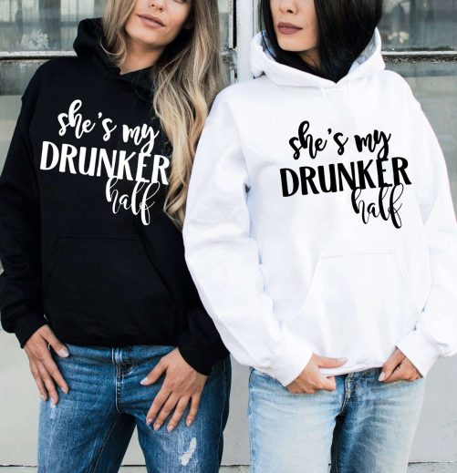 Matching Best Friend Hoodie She's My Drunker Half   Gift For Best Friend  1