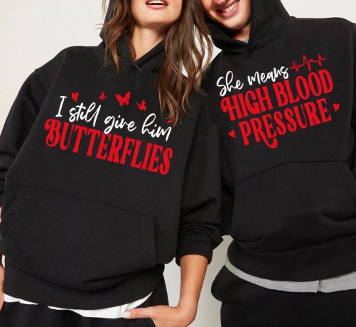 Matching Couple Hoodie I Still Give Him Butterflies   Gift For Couple  1